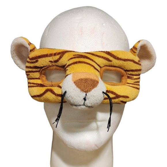 Tiger Mask Face Costume Halloween Theater Play Pretend Plush Eyes Nose Mouth - Picture 1 of 3